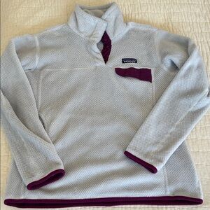 Patagonia Light Gray Fleece with Purple Trim